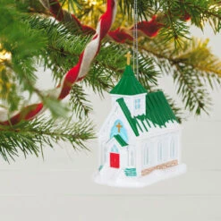 Stuffed Animals Shop -Stuffed Animals Shop White Church With Green Steeple Keepsake Ornament 2199QGO2767 02